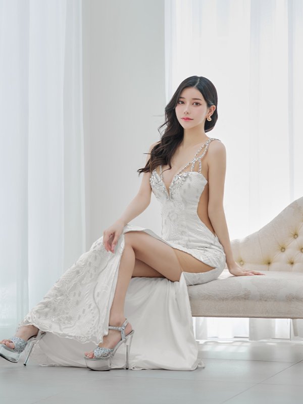 画像6: 【ANGEL R/エンジェルアール】スパンコール/ フラワービジュー/ Vカットメッシュ/ キャミソール/ スリット/ タイト/ ロングドレス/ キャバドレス long[OF2] (6)