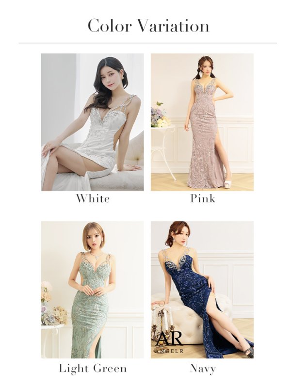 画像24: 【ANGEL R/エンジェルアール】スパンコール/ フラワービジュー/ Vカットメッシュ/ キャミソール/ スリット/ タイト/ ロングドレス/ キャバドレス long[OF2] (24)