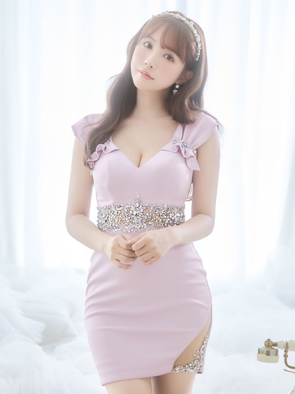 画像19: XSサイズあり【ANGEL R/エンジェルアール】ギャザーショルダー/ ウエストビジュー/ ワンカラー/ タイト/ ミニドレス/ キャバドレス[OF2] (19)