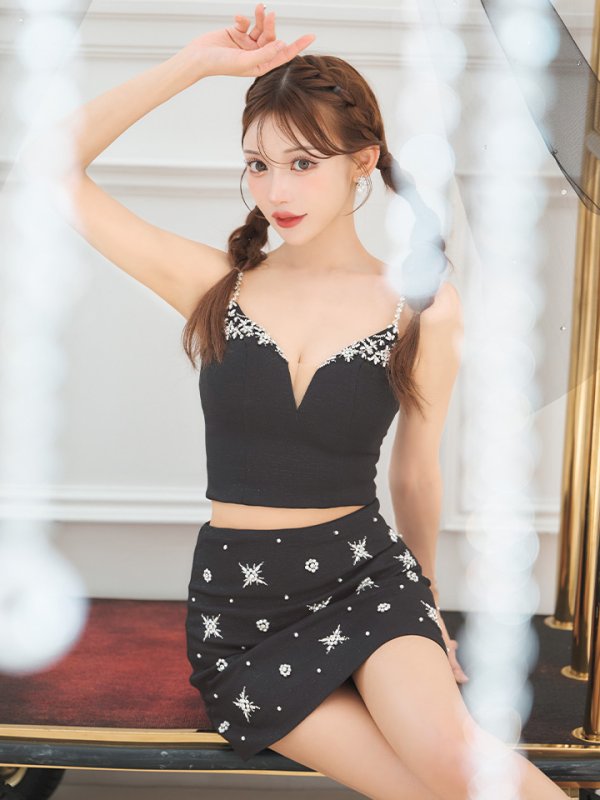 画像13: XSサイズあり【ANGEL R/エンジェルアール】Vカットデザイン/ ビジュー/ セパレート/ フレア/ マイクロミニ/ ミニドレス/ キャバドレス[OF2] (13)