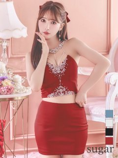 【ANGEL R/エンジェルアール】 ホルターネック/ セパレート/ ワンカラー/ ビジュー/ ストレッチ/ ノースリーブ/ タイト/ ミニドレス/ キャバドレス