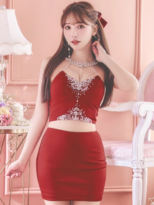 画像3: XSサイズあり【ANGEL R/エンジェルアール】 ホルターネック/ セパレート/ ワンカラー/ ビジュー/ ストレッチ/ ノースリーブ/ タイト/ ミニドレス/ キャバドレス[OF2] (3)