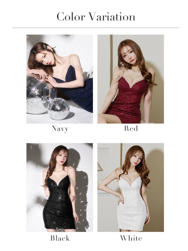 画像39: XSサイズあり【ANGEL R/エンジェルアール】スパンコール / ビジュー/ メッシュオフショルダー/ タイト/ミニドレス/ キャバドレス[OF2] (39)