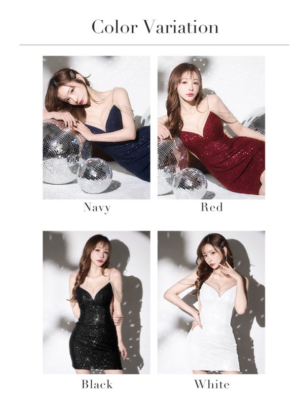 画像28: XSサイズあり【ANGEL R/エンジェルアール】スパンコール / ビジュー/ メッシュオフショルダー/ タイト/ミニドレス/ キャバドレス[OF2] (28)