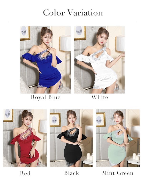 画像28: XSサイズあり【ANGEL R/エンジェルアール】フリルショルダー/ バストカット/ ワンショルダー/ ビジュー/ タイト/ ミニドレス/ キャバドレス[OF2] (28)