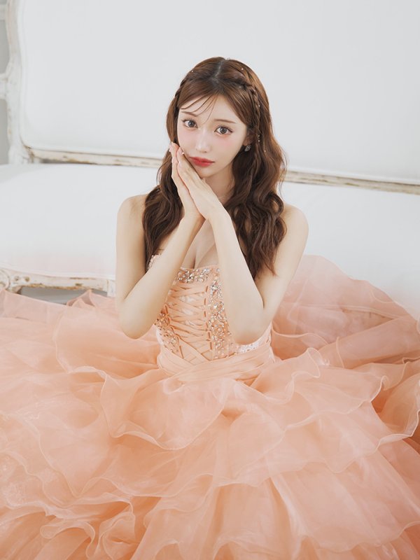 画像2: 【ANGEL R/エンジェルアール】フロントレースアップ/ オフショル/ビジュー/ フリル/ ウェディングドレス/ キャバドレスlong[HC03] (2)