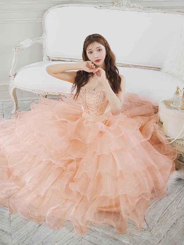 画像3: 【ANGEL R/エンジェルアール】フロントレースアップ/ オフショル/ビジュー/ フリル/ ウェディングドレス/ キャバドレスlong[HC03] (3)