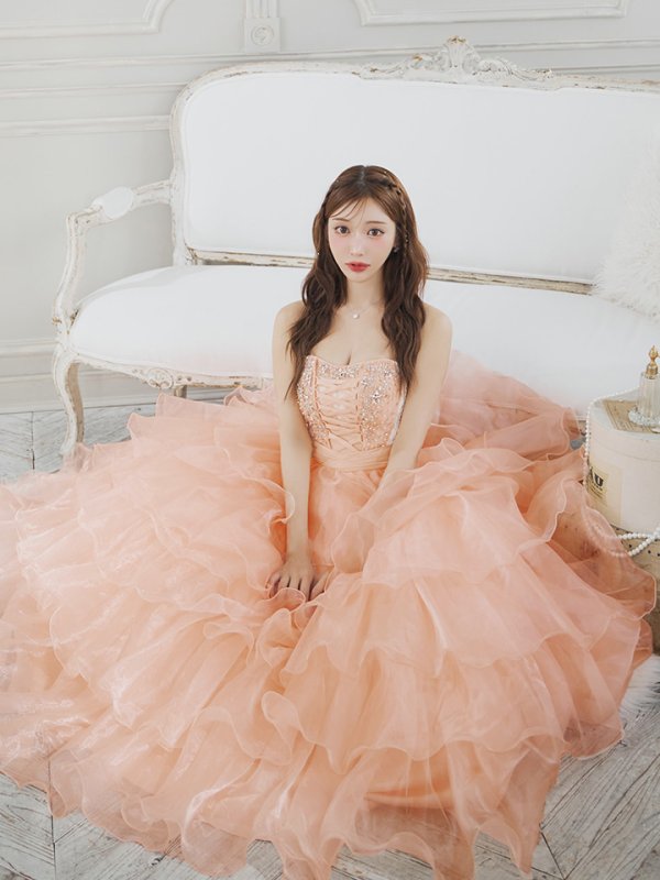 画像4: 【ANGEL R/エンジェルアール】フロントレースアップ/ オフショル/ビジュー/ フリル/ ウェディングドレス/ キャバドレスlong[HC03] (4)