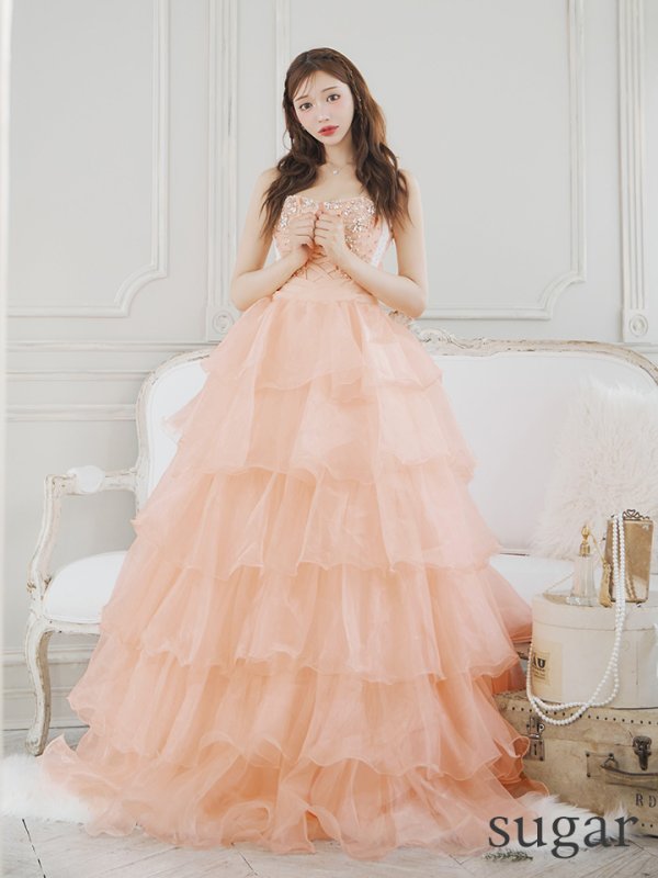 画像7: 【ANGEL R/エンジェルアール】フロントレースアップ/ オフショル/ビジュー/ フリル/ ウェディングドレス/ キャバドレスlong[HC03] (7)