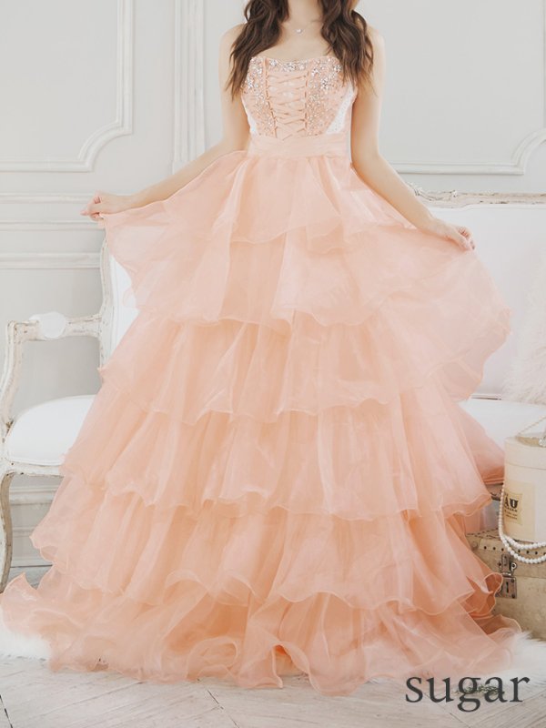 画像8: 【ANGEL R/エンジェルアール】フロントレースアップ/ オフショル/ビジュー/ フリル/ ウェディングドレス/ キャバドレスlong[HC03] (8)