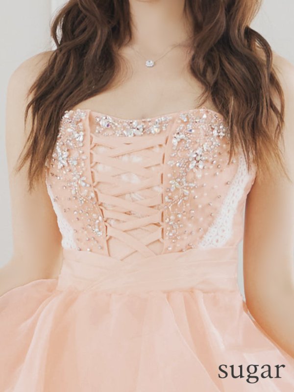 画像9: 【ANGEL R/エンジェルアール】フロントレースアップ/ オフショル/ビジュー/ フリル/ ウェディングドレス/ キャバドレスlong[HC03] (9)