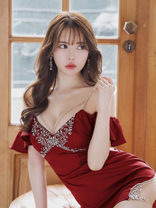 画像36: XSサイズあり【ANGEL R/エンジェルアール】バストショルダービジュー/ フリルオフショルダー/ タイト/ マイクロミニ/ ミニドレス/ キャバドレス[OF2] (36)