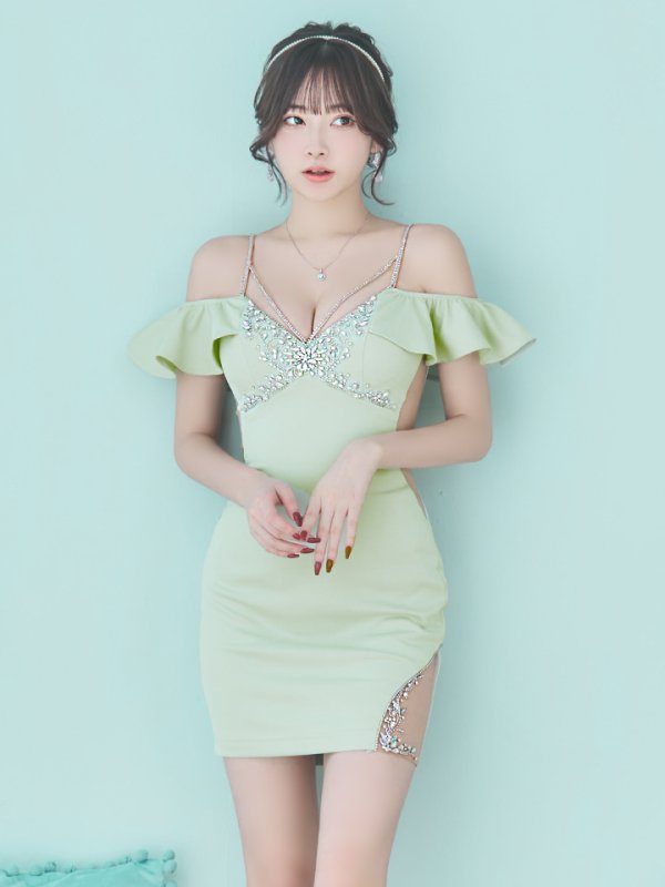 画像6: XSサイズあり【ANGEL R/エンジェルアール】バストショルダービジュー/ フリルオフショルダー/ タイト/ マイクロミニ/ ミニドレス/ キャバドレス[OF2] (6)