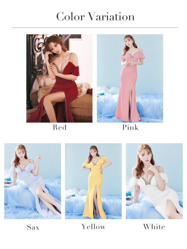 画像44: 【ANGEL R/エンジェルアール】バストビジュー/ オープンフリルショルダー/ スリット/ タイト/ ロングドレス/ キャバドレス long[OF2] (44)