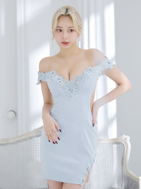 画像5: XSサイズあり【ANGEL R/エンジェルアール】フラワーレース/ バストメッシュ/ ビジュー/ キャミソール/ ワンカラー/ タイト/ ミニドレス/ キャバドレス[OF2] (5)