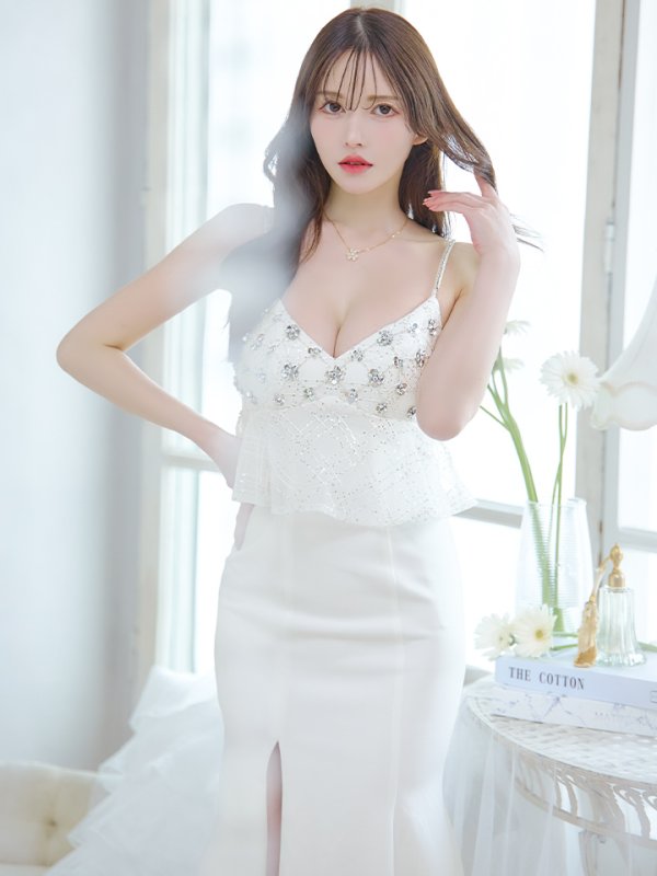 画像7: 【ANGEL R/エンジェルアール】レース/ ペプラムデザイン/ フラワービジュー/ ミディアム/ ロングドレス/ キャバドレス long[OF2] (7)