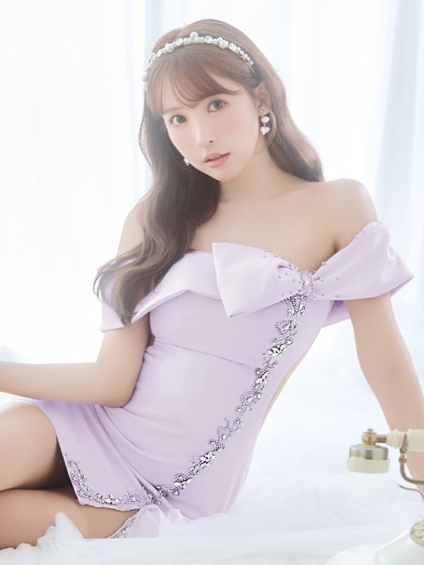 画像15: XSサイズあり【ANGEL R/エンジェルアール】リボンモチーフ/ オフショルダー/ ハートビジューデザイン/ タイト/ ミニドレス/ キャバドレス[OF2] (15)