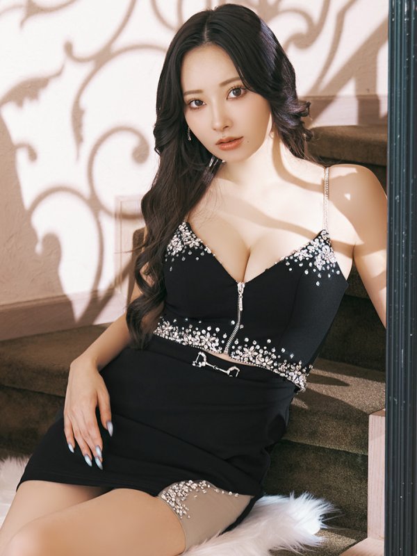 画像5: XSサイズあり【ANGEL R/エンジェルアール】フロントファスナー/ ウエストカット/ ビジュー/ チャーム/ キャミソール/ タイト/ ミニドレス/ キャバドレス[OF2] (5)