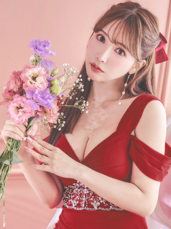 画像23: XSサイズあり【ANGEL R/エンジェルアール】シフォンスリーブ/ フラワーデザイン/ ビジュー/ ワンカラー/ オフショルダー/ タイト/ ミニドレス/ キャバドレス[OF2] (23)