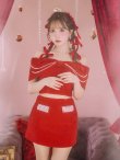 画像13: XSサイズあり【ANGEL R/エンジェルアール】リボンオフショルダー/ パールチェーン/ ツイード/ セパレート/ マイクロミニドレス/ キャバドレス[OF2] (13)