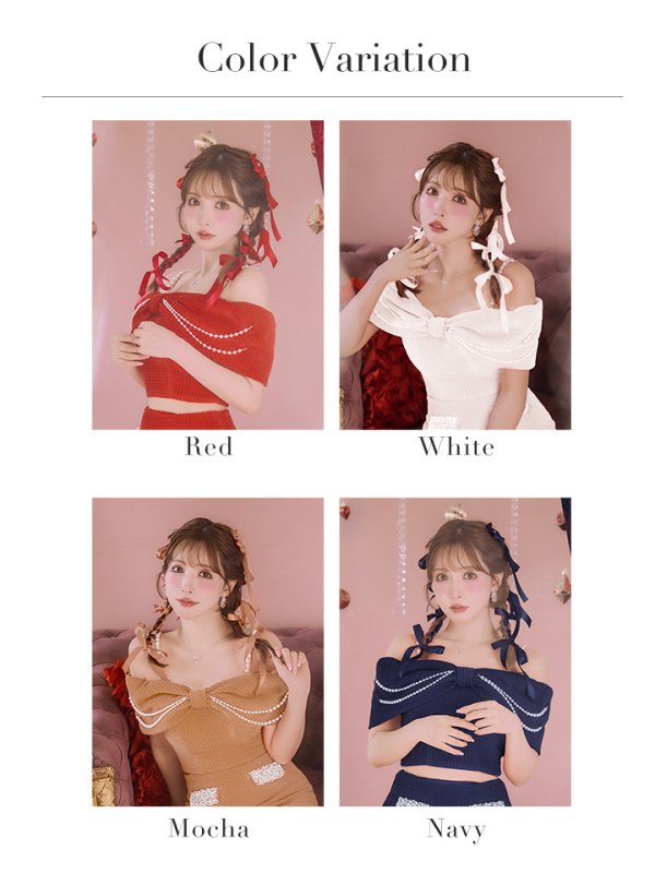 画像26: XSサイズあり【ANGEL R/エンジェルアール】リボンオフショルダー/ パールチェーン/ ツイード/ セパレート/ マイクロミニドレス/ キャバドレス[OF2] (26)