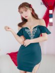 画像1: XSサイズあり【ANGEL R/エンジェルアール】フリルスリーブ/ Vカット/ フロントビジュー/ メッシュ/ タイト/ミニドレス/ キャバドレス[OF2] (1)