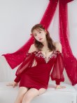 画像3: XSサイズあり【ANGEL R/エンジェルアール】シフォンロングスリーブ/ フラワーレース/ ビジュー/ タイト/ ミニドレス/ キャバドレス[OF2] (3)