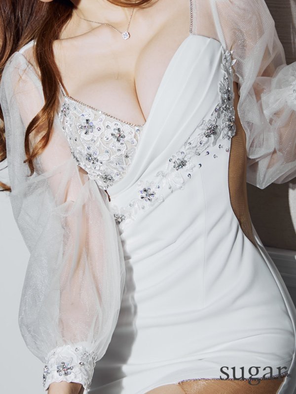 画像15: XS-Lサイズあり【ANGEL R/エンジェルアール】アシンメトリーデザイン/ フラワーレース/ ロングスリーブ/ タイト/ ミニドレス/ キャバドレス[OF2] (15)