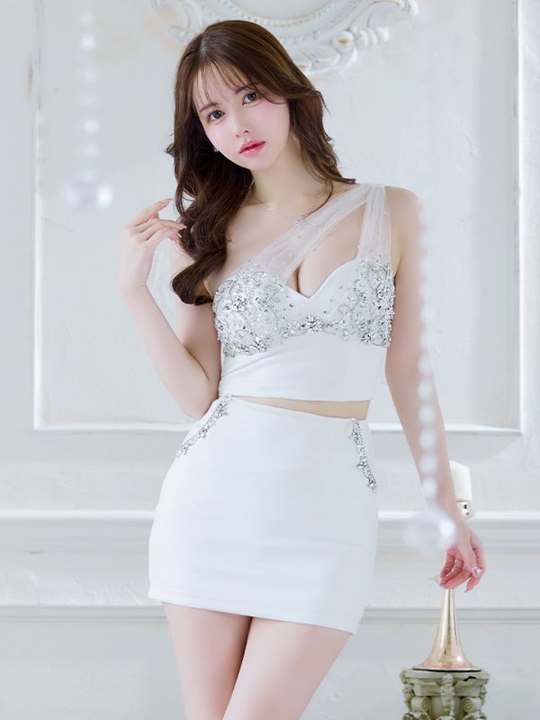 画像16: XSサイズあり【ANGEL R/エンジェルアール】ビジュー刺繍/ バストカット/ ワンショル/ ポケット付き/ セパレート/ セットアップ/ タイト/ ミニドレス/ キャバドレス[OF2] (16)