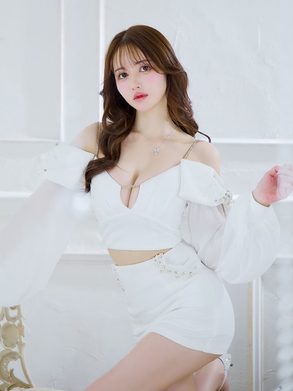 画像8: XSサイズあり【ANGEL R/エンジェルアール】アームリボン/ ロングスリーブ/ バストタック/ ポケット/ パール/ セパレート/ マイクロミニ/ ミニドレス/ キャバドレス[OF2] (8)