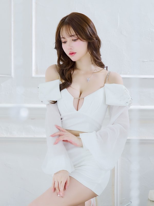 画像9: XSサイズあり【ANGEL R/エンジェルアール】アームリボン/ ロングスリーブ/ バストタック/ ポケット/ パール/ セパレート/ マイクロミニ/ ミニドレス/ キャバドレス[OF2] (9)