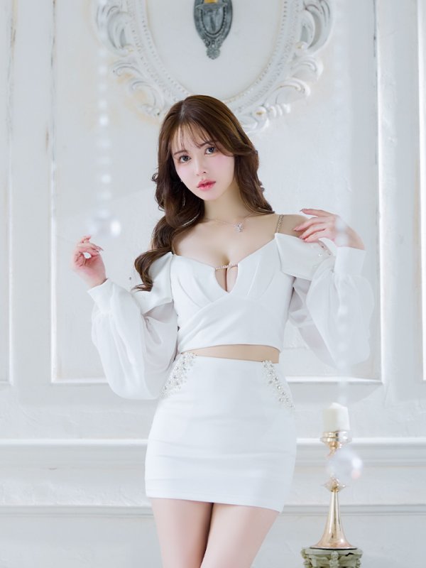 画像12: XSサイズあり【ANGEL R/エンジェルアール】アームリボン/ ロングスリーブ/ バストタック/ ポケット/ パール/ セパレート/ マイクロミニ/ ミニドレス/ キャバドレス[OF2] (12)