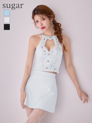 sugar ビーズ装飾 タイトミニドレス ホワイト ミニドレス：ホワイト(白)｜キャバドレス・ミニドレス通販はsugar