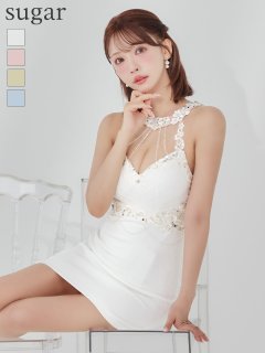 【ANGEL R/エンジェルアール】ホルターネック/ フラワーレース/ ビジュー/ メッシュ/ タイト/ マイクロミニドレス/ キャバドレス