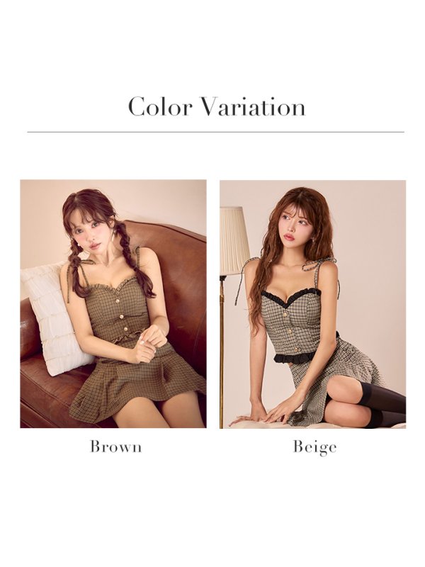 画像36: XSサイズあり【ANGEL R/エンジェルアール】ベアトップ/ 2way/ フリル/ チェック/ フロントボタン/ プリーツ/ フレア/ マイクロミニドレス/ キャバドレス[OF2] (36)