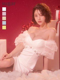 【ANGEL R/エンジェルアール】オフショルスリーブ/ フラワーレース/ シフォン/ ビジュー/ ミニドレス/ キャバドレス