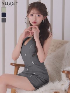 【ANGEL R/エンジェルアール】フラワー/ バストカット/ ショルダーリボン/ ビジュー/ フレア/ マイクロミニドレス/ キャバドレス