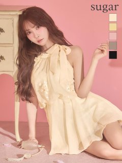 XSサイズあり【ANGEL R/エンジェルアール】ネックリボン/ フラワー/ シフォン/ フレア/ マイクロミニドレス/ キャバドレス[OF2]