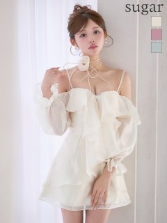 【ANGEL R/エンジェルアール】スタンドネック/ フラワーレース/ サテン/ ウエストマーク/ Aライン/ フレア/ マイクロ/ ミニドレス/ キャバドレス