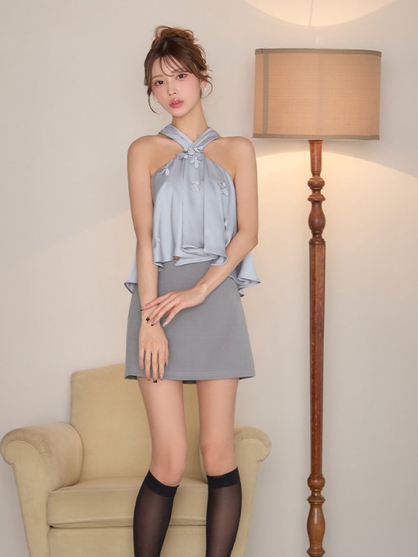 ブルー×グレー　モデル：るりぴ　身長：165cm　着用サイズ：Sサイズ