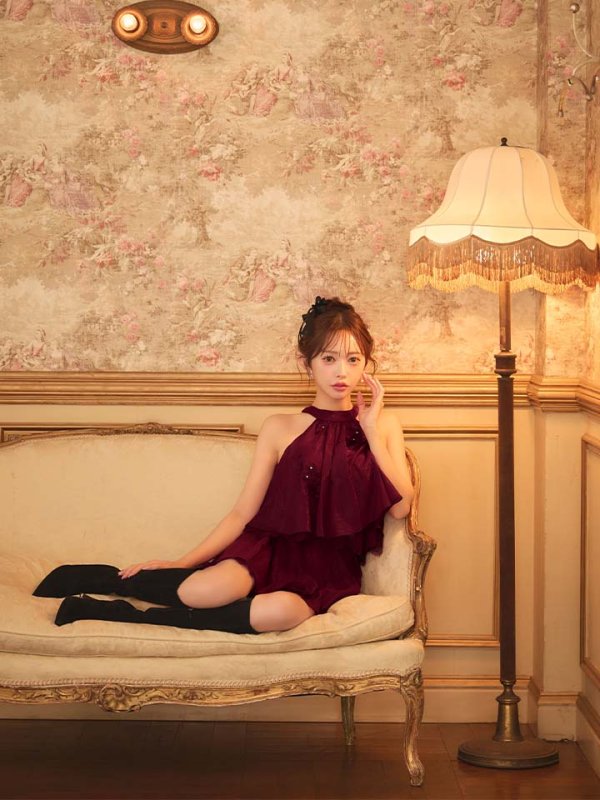ワインレッド　モデル：りな　身長：160cm　着用サイズ：Sサイズ