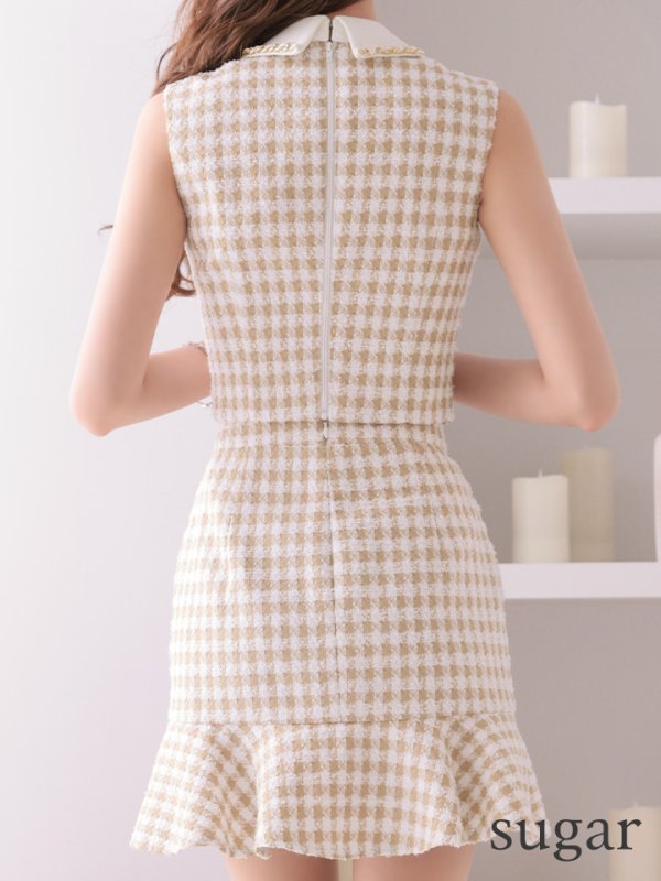 画像18: XSサイズあり【an/アン】ツイード/ ギンガムチェック/ マーメイド/ チェーンパイピング/ パールボタン/ セットアップ/ ツーピース/ ミニドレス/ キャバドレス[OF05] (18)