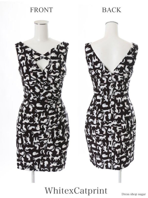 画像9: Lサイズあり【Lip line/リップライン】プリントデザイン/バストカット/タック/ミニドレス /キャバドレス[HC03] (9)
