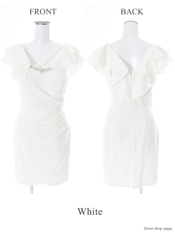 画像11: 【Lip line/リップライン】フリルスリーブ/クロスデザイン/ワンカラー/ミニドレス /キャバドレス[HC03] (11)