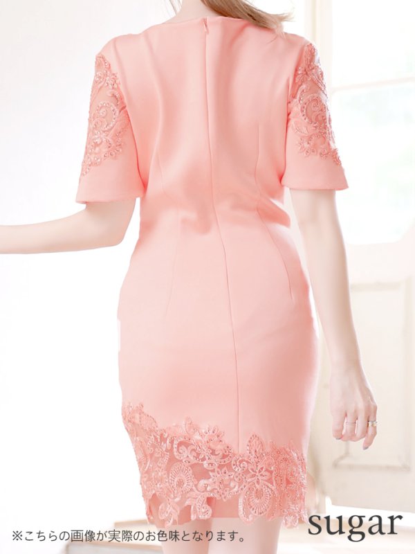 画像7: 【Lip line/リップライン】ワンカラー/ 刺繍レース/ ショートスリーブ/ タイト/ ミニドレス/ キャバドレス[HC03] (7)