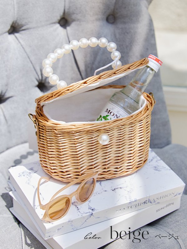 画像3: 【バッグ】パールハンドル付き編みカゴバッグ【1カラー】[YMT] (3)