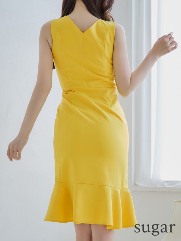 画像9: 【VELIQUE/ヴェリーク】シンプル/ ワンカラー/ ノースリーブ/ ジップデザイン/ 裾フリル/ 膝丈/ ミディアムドレス/ キャバドレス【HC02】 (9)