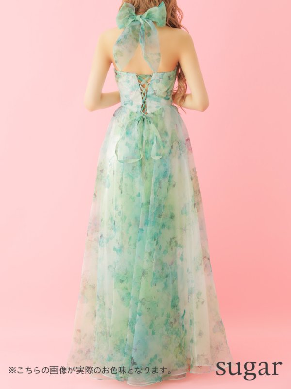 画像5: 【Lip line/リップライン】フラワープリント/ホルターネック/シフォン/ロングドレス /キャバドレスlong[HC03] (5)