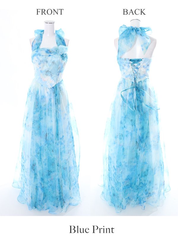 画像7: 【Lip line/リップライン】フラワープリント/ホルターネック/シフォン/ロングドレス /キャバドレスlong[HC03] (7)