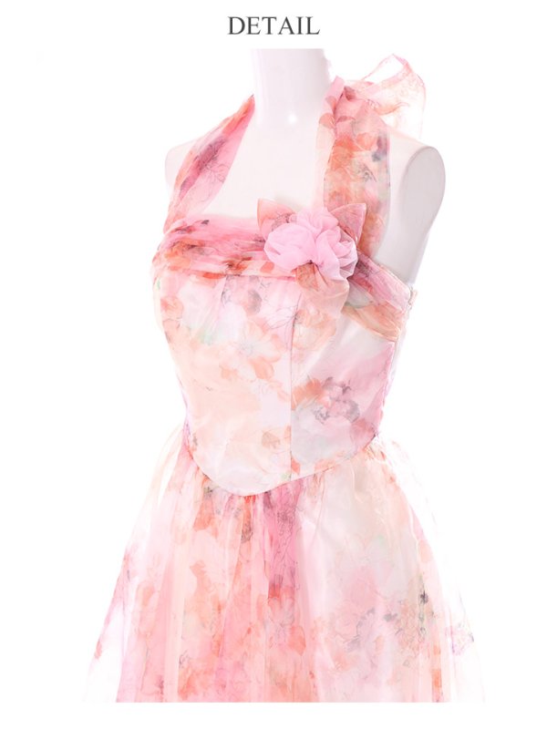 画像9: 【Lip line/リップライン】フラワープリント/ホルターネック/シフォン/ロングドレス /キャバドレスlong[HC03] (9)